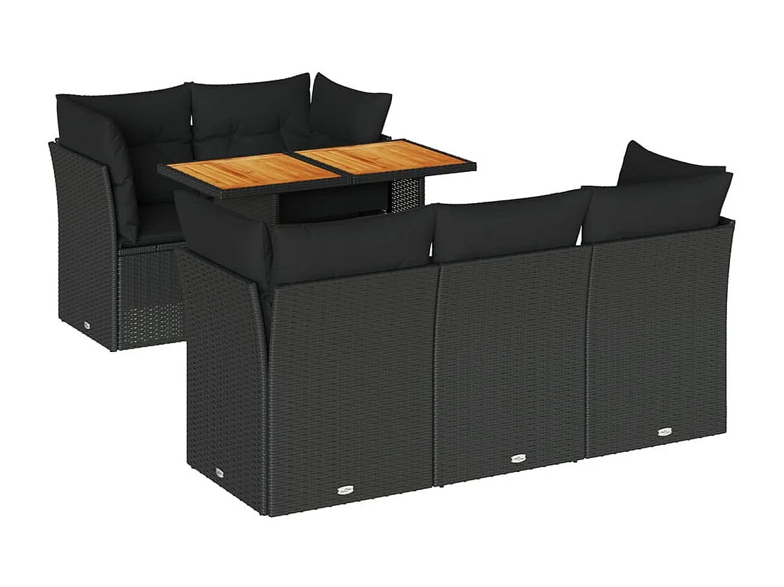 6-tlg. Garten-Sofagarnitur mit Kissen Schwarz Poly Rattan