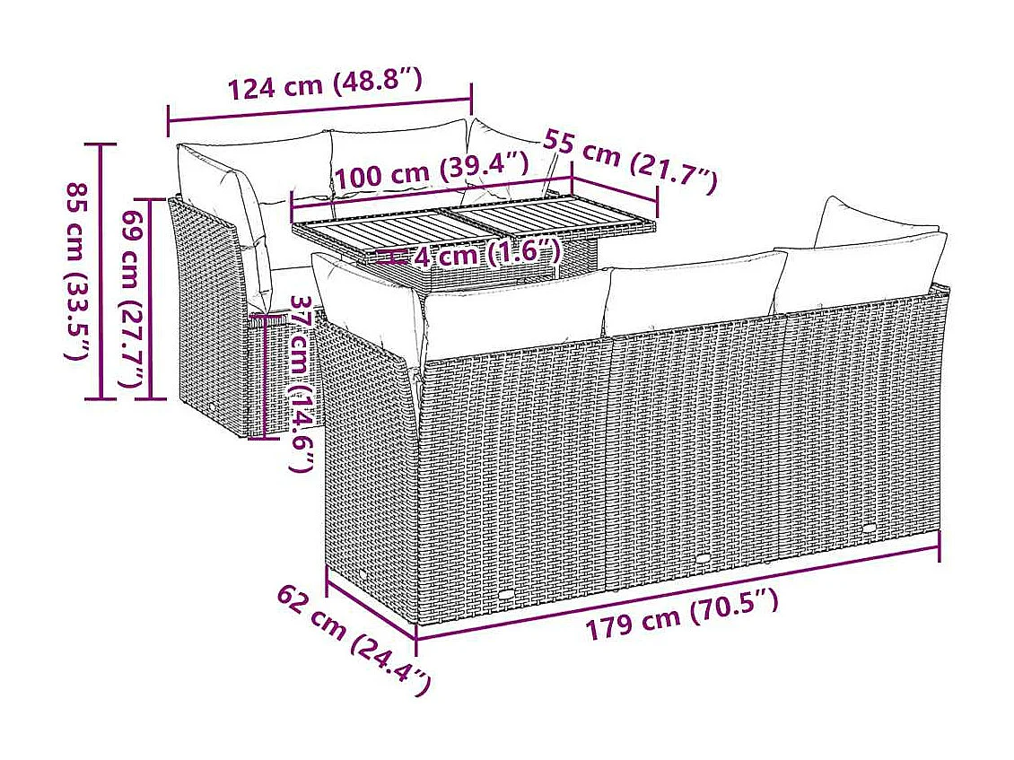6-tlg. Garten-Sofagarnitur mit Kissen Schwarz Poly Rattan