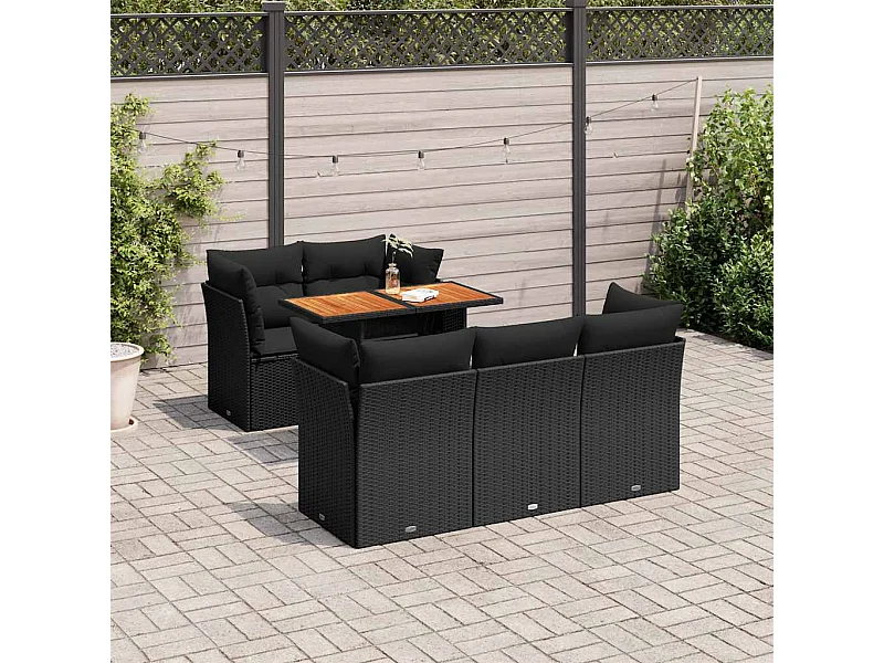 Set Divano da Giardino 6 pz con Cuscini Nero in Polyrattan