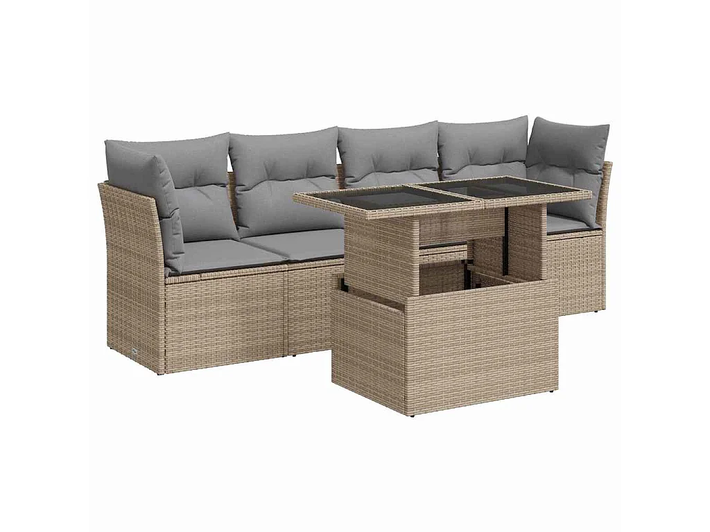 Salon de jardin avec coussins 5 pcs beige résine tressée