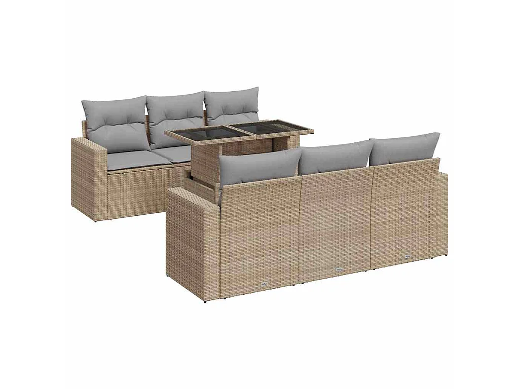 7-delige Loungeset met kussens poly rattan beige
