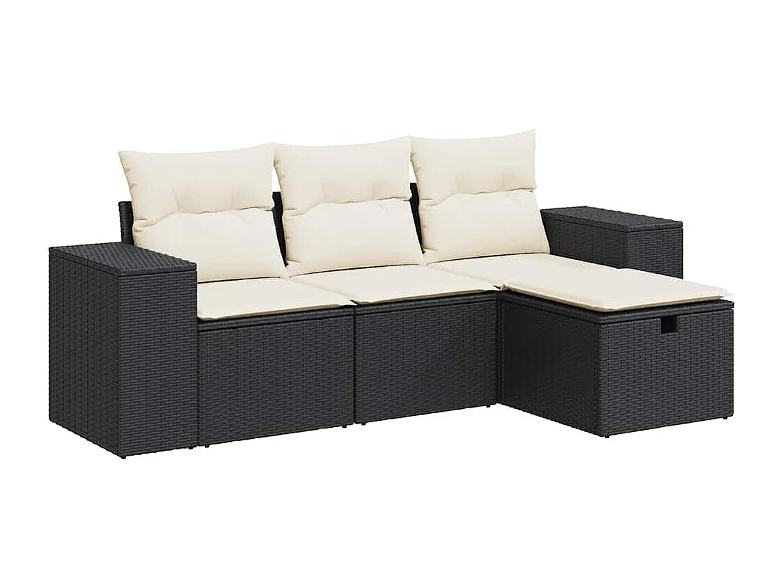 4-tlg. Garten-Sofagarnitur mit Kissen Schwarz Poly Rattan