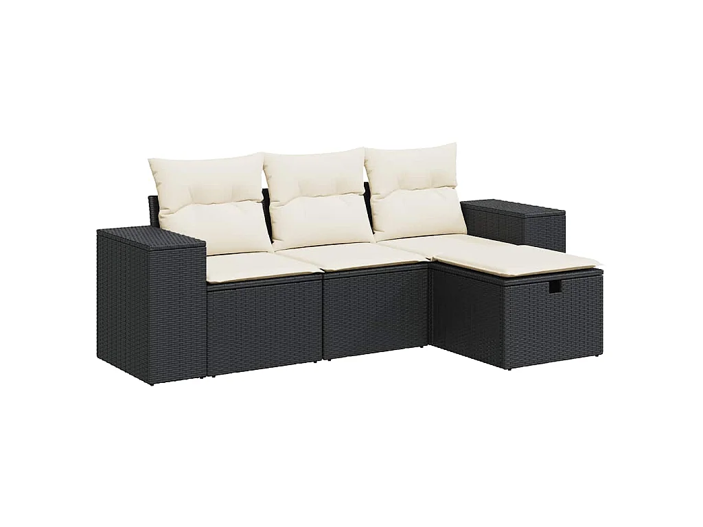 Set Divani da Giardino 4 pz con Cuscini Nero in Polyrattan