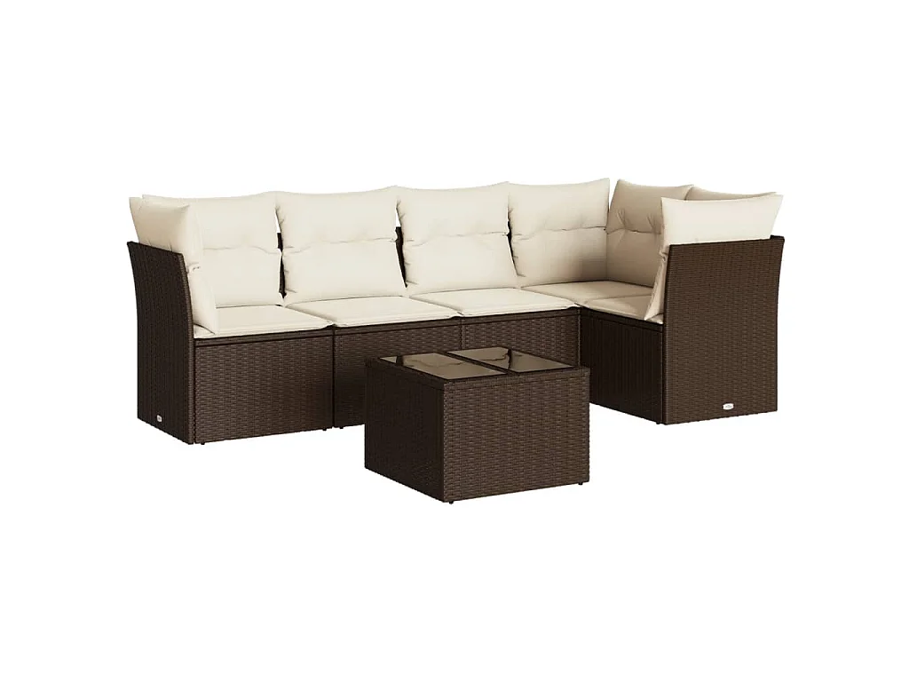 6-delige Loungeset met kussens poly rattan bruin