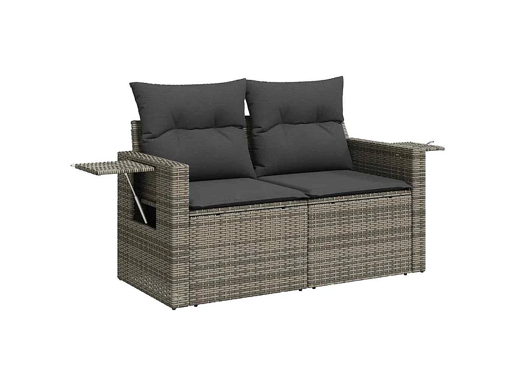 7-tlg. Garten-Sofagarnitur mit Kissen Grau Poly Rattan