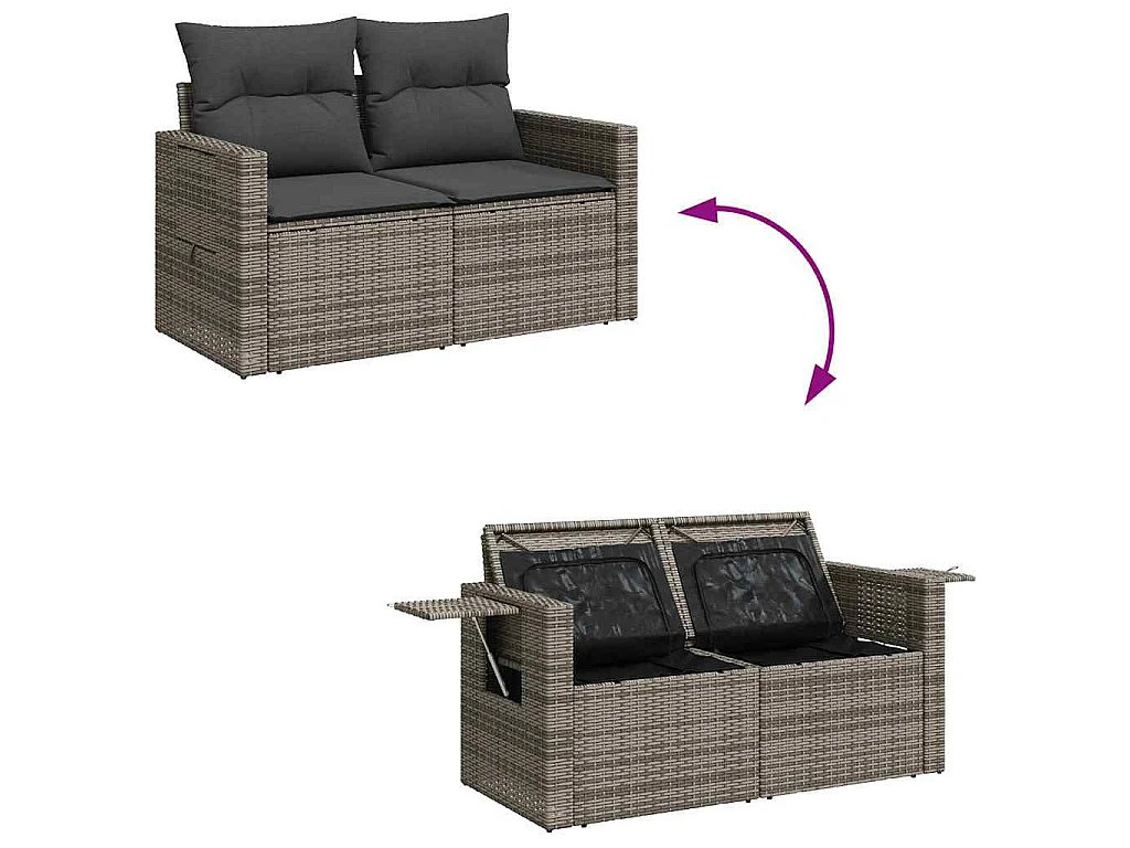 7-tlg. Garten-Sofagarnitur mit Kissen Grau Poly Rattan