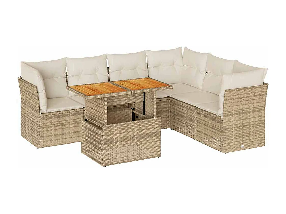 Set Divani da Giardino 7 pz con Cuscini Beige in Polyrattan