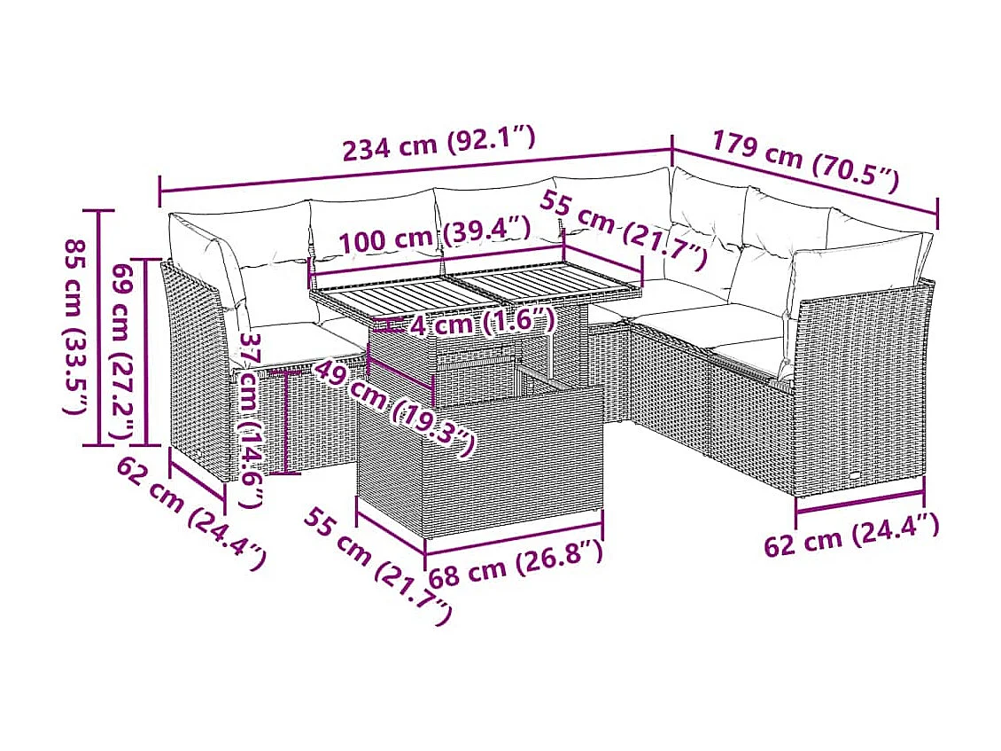 Set Divani da Giardino 7 pz con Cuscini Beige in Polyrattan