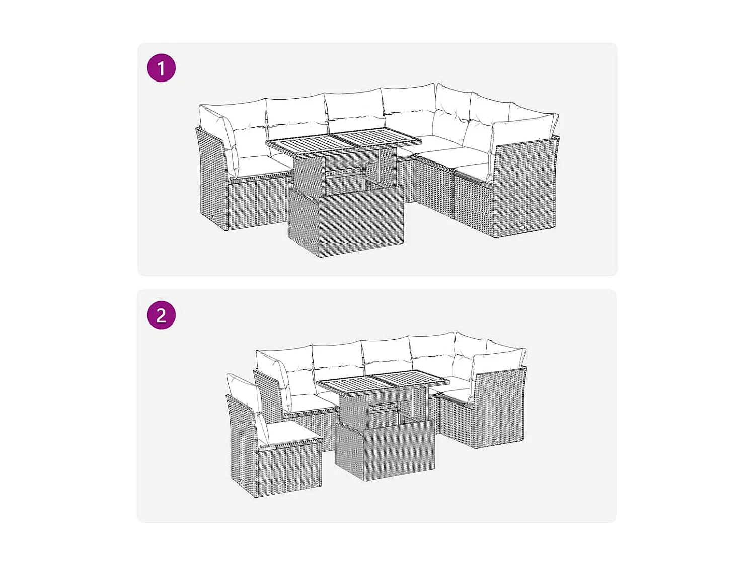 Set Divani da Giardino 7 pz con Cuscini Beige in Polyrattan