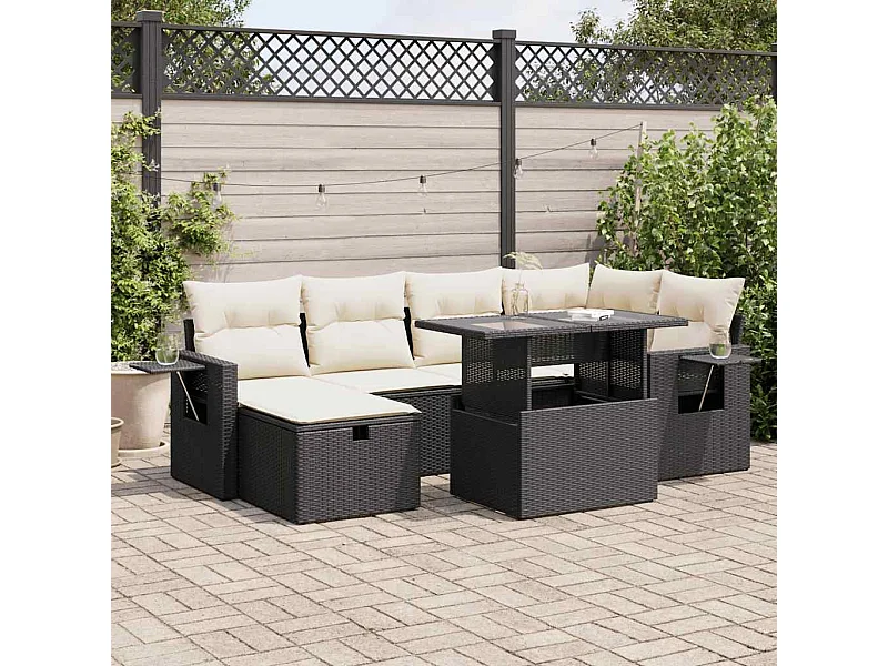 Set Divani da Giardino con Cuscini 7pz Nero Polyrattan