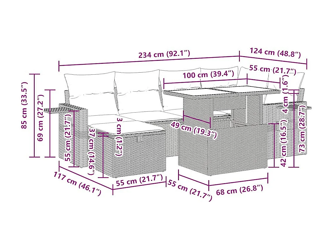 Set Divani da Giardino con Cuscini 7pz Nero Polyrattan