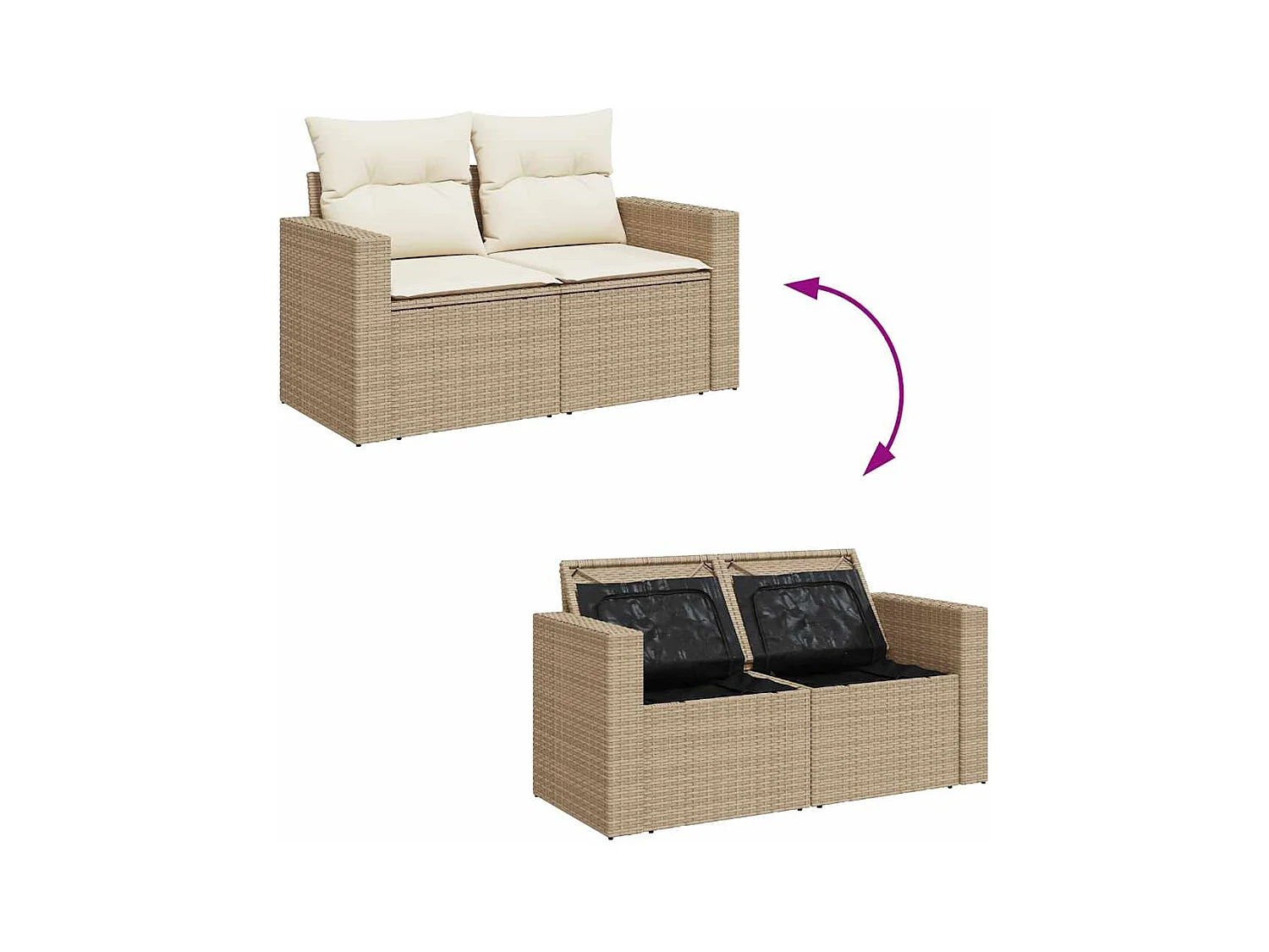 7-tlg. Garten-Sofagarnitur mit Kissen Beige Poly Rattan