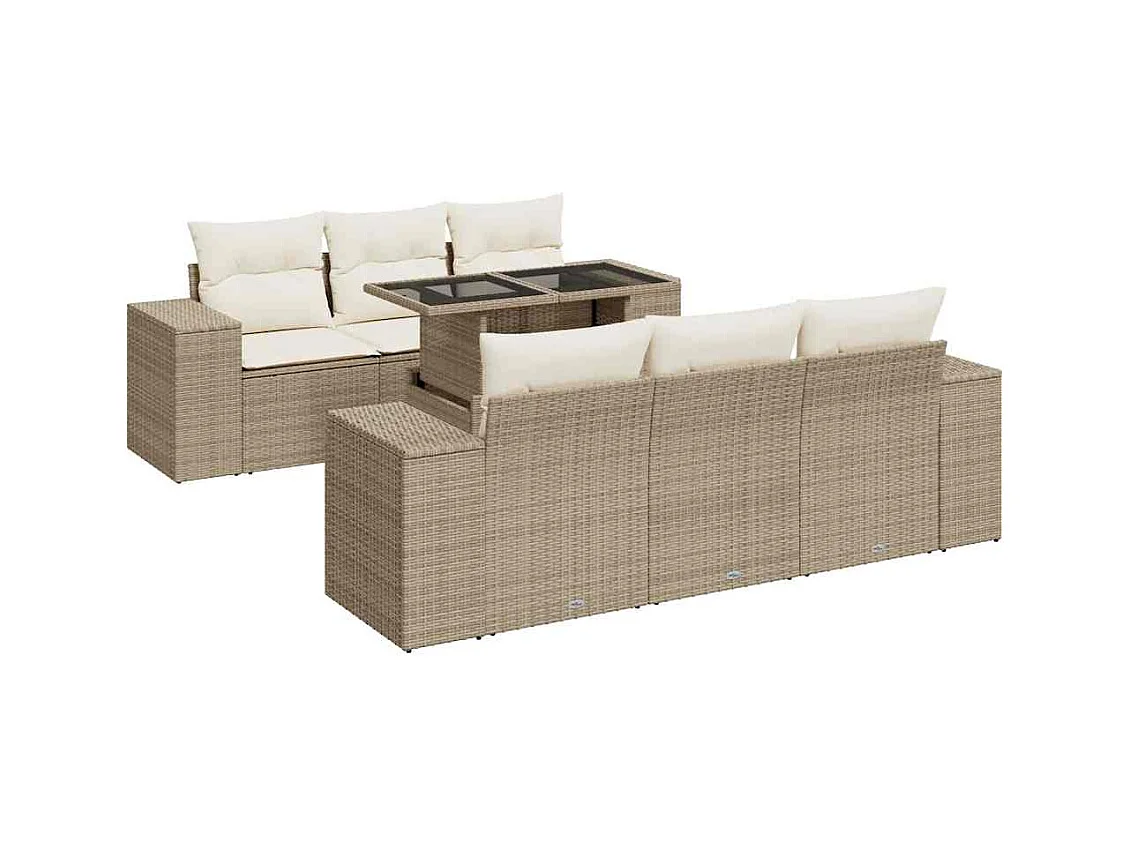 7-tlg. Garten-Sofagarnitur mit Kissen Beige Poly Rattan