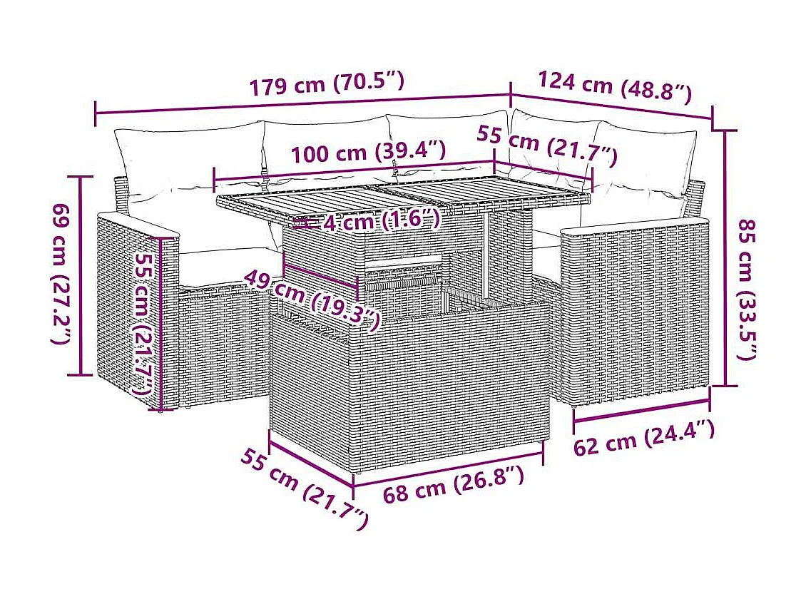 Set Divano da Giardino 5 pz con Cuscini Beige Polyrattan Acacia