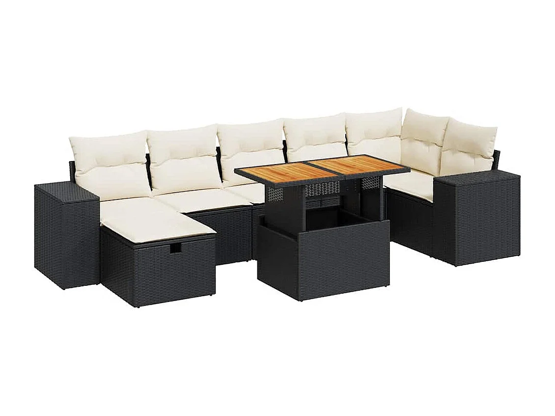 5tlg. Garten-Sofagarnitur mit Kissen Schwarz Poly Rattan Akazie