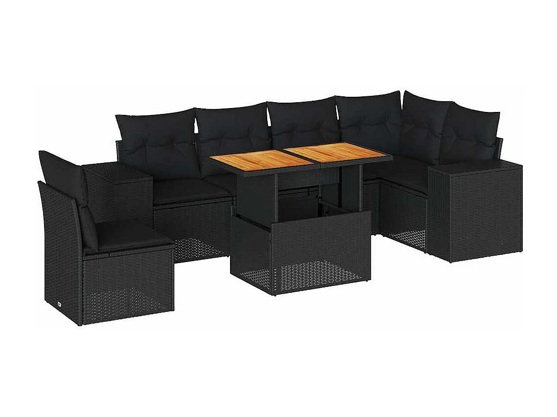 Set Divani da Giardino con Cuscini 7pz Nero Polyrattan