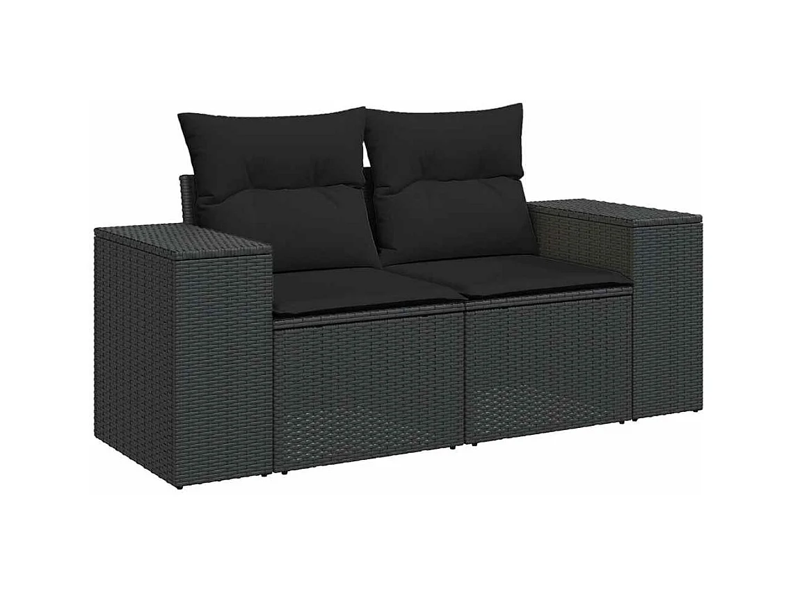 Set Divani da Giardino con Cuscini 7pz Nero Polyrattan