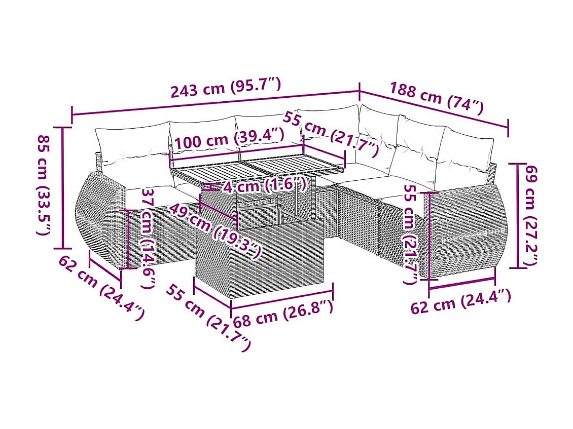 Set sofás de jardín 7 piezas y cojines ratán sintético beige
