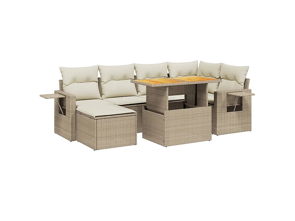 Set Divani da Giardino 7 pz con Cuscini Beige in Polyrattan