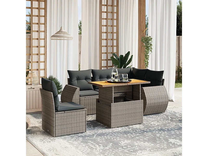Set Divano da Giardino 6 pz con Cuscini Grigio in Polyrattan