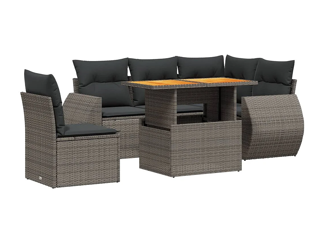Set Divano da Giardino 6 pz con Cuscini Grigio in Polyrattan
