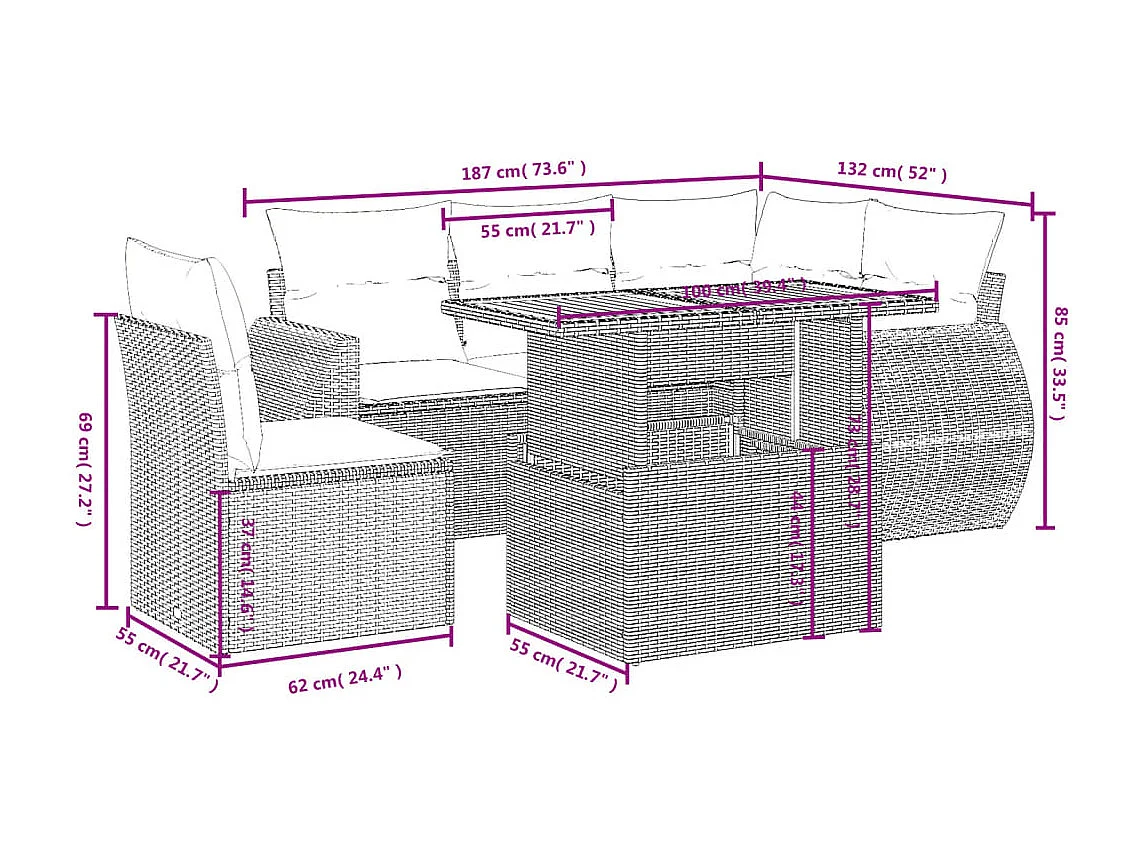 Set Divano da Giardino 6 pz con Cuscini Grigio in Polyrattan