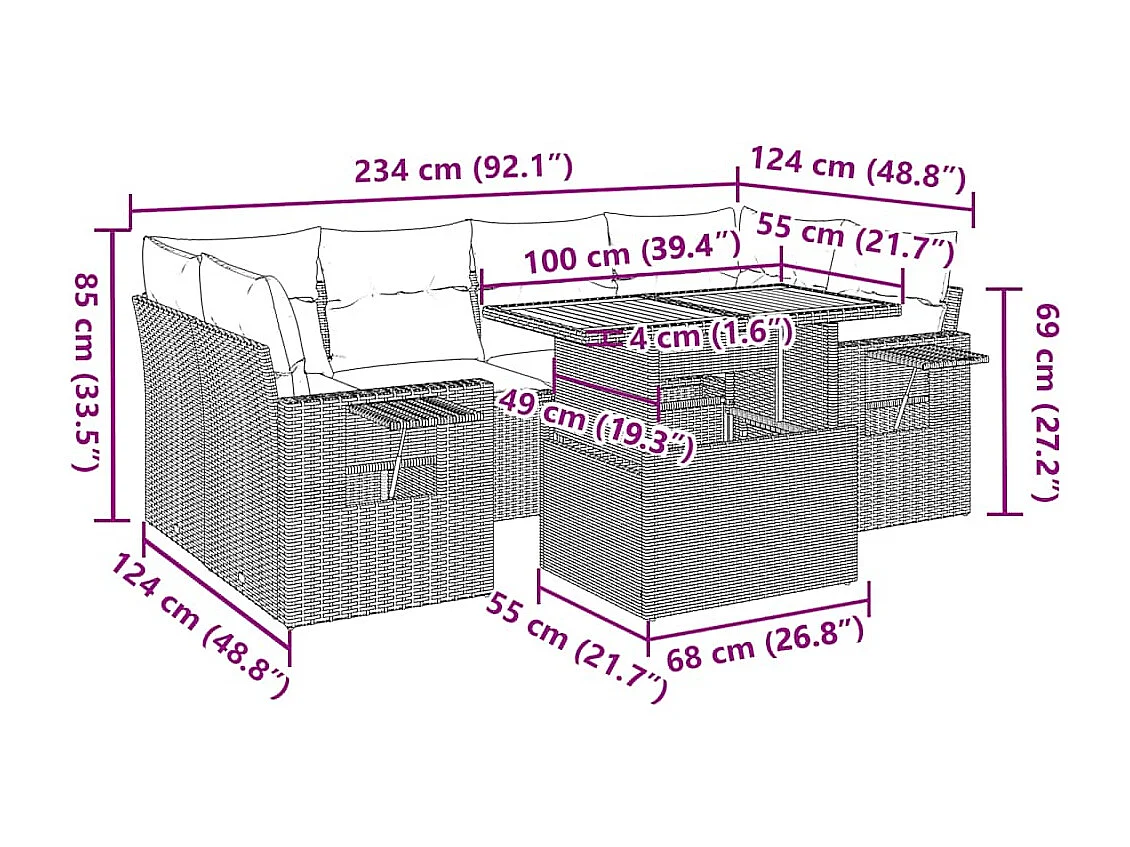 7-tlg. Garten-Sofagarnitur mit Kissen Schwarz Poly Rattan