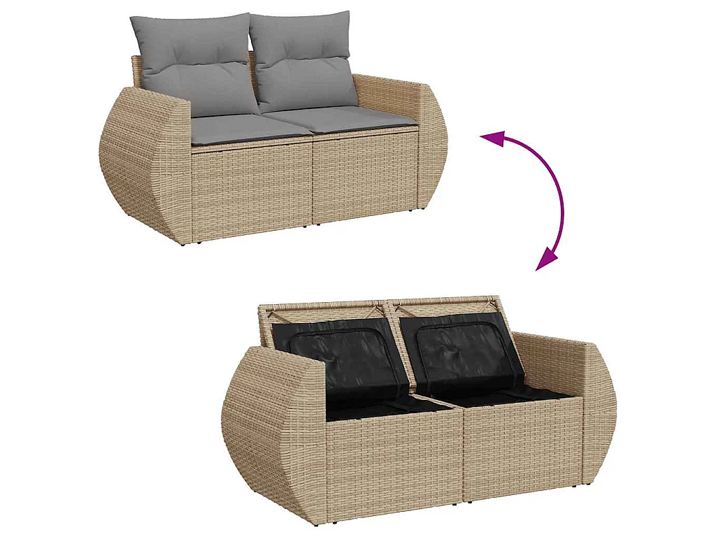 5-tlg. Garten-Sofagarnitur mit Kissen Beige Poly Rattan