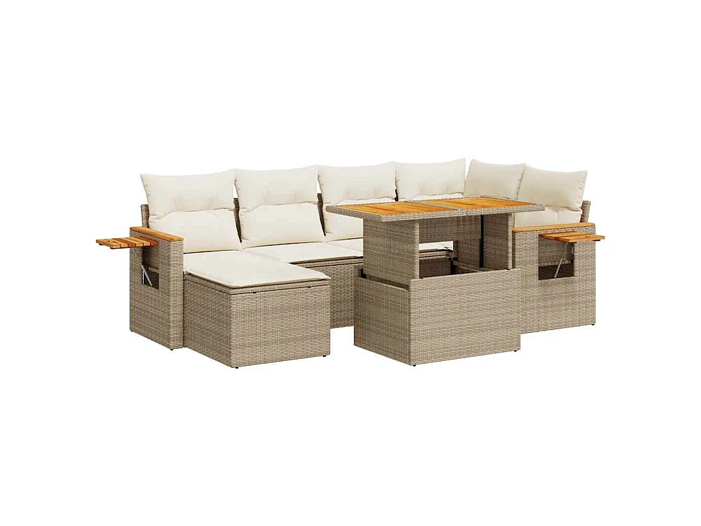 Set Divani da Giardino 7 pz con Cuscini Beige Polyrattan Acacia