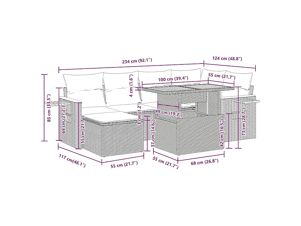 Set Divani da Giardino 7 pz con Cuscini Beige Polyrattan Acacia