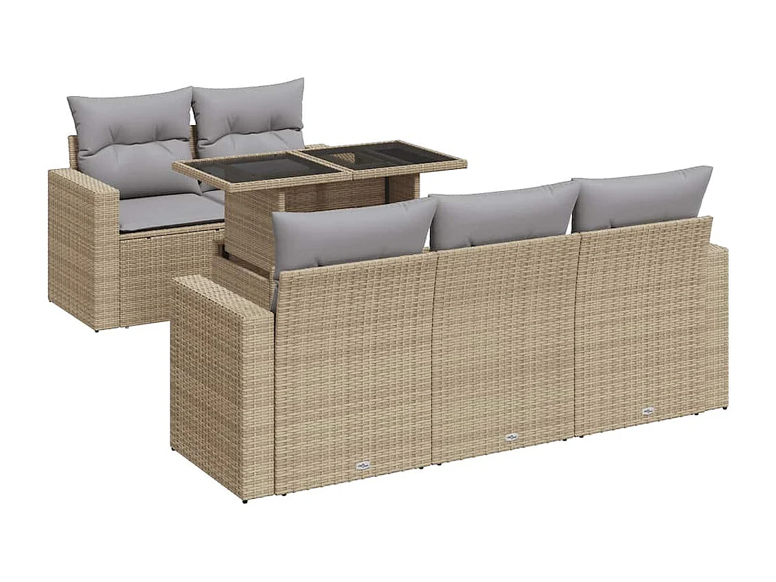 6-tlg. Garten-Sofagarnitur mit Kissen Beige Poly Rattan