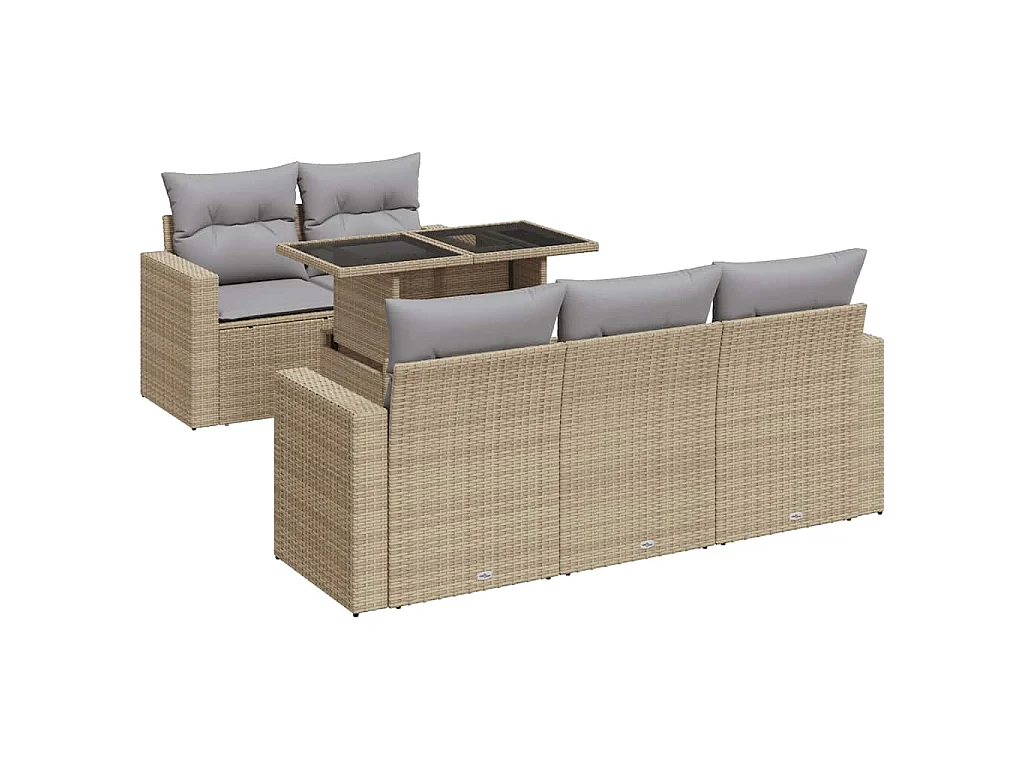 6-delige Loungeset met kussens poly rattan beige