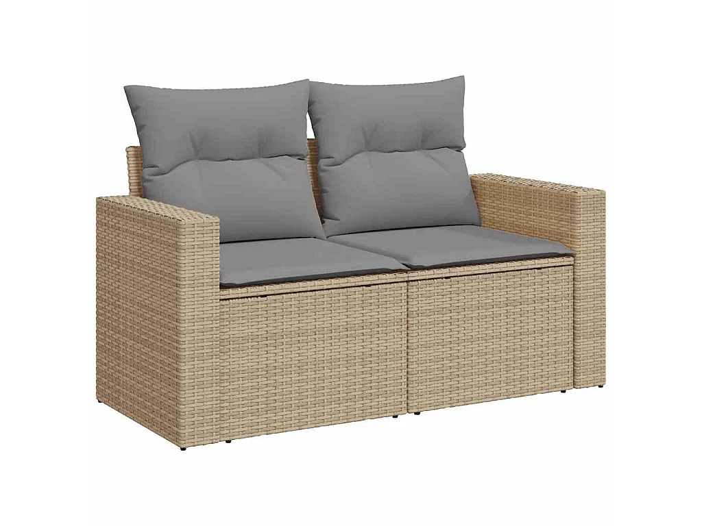 6-delige Loungeset met kussens poly rattan beige