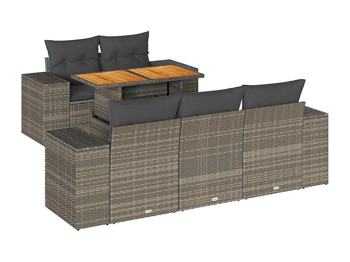 Salon de jardin 6 pcs avec coussins gris résine tressée