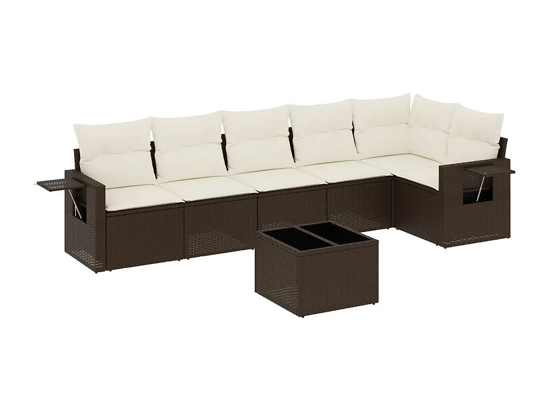 Salon de jardin avec coussins 7 pcs marron résine tressée