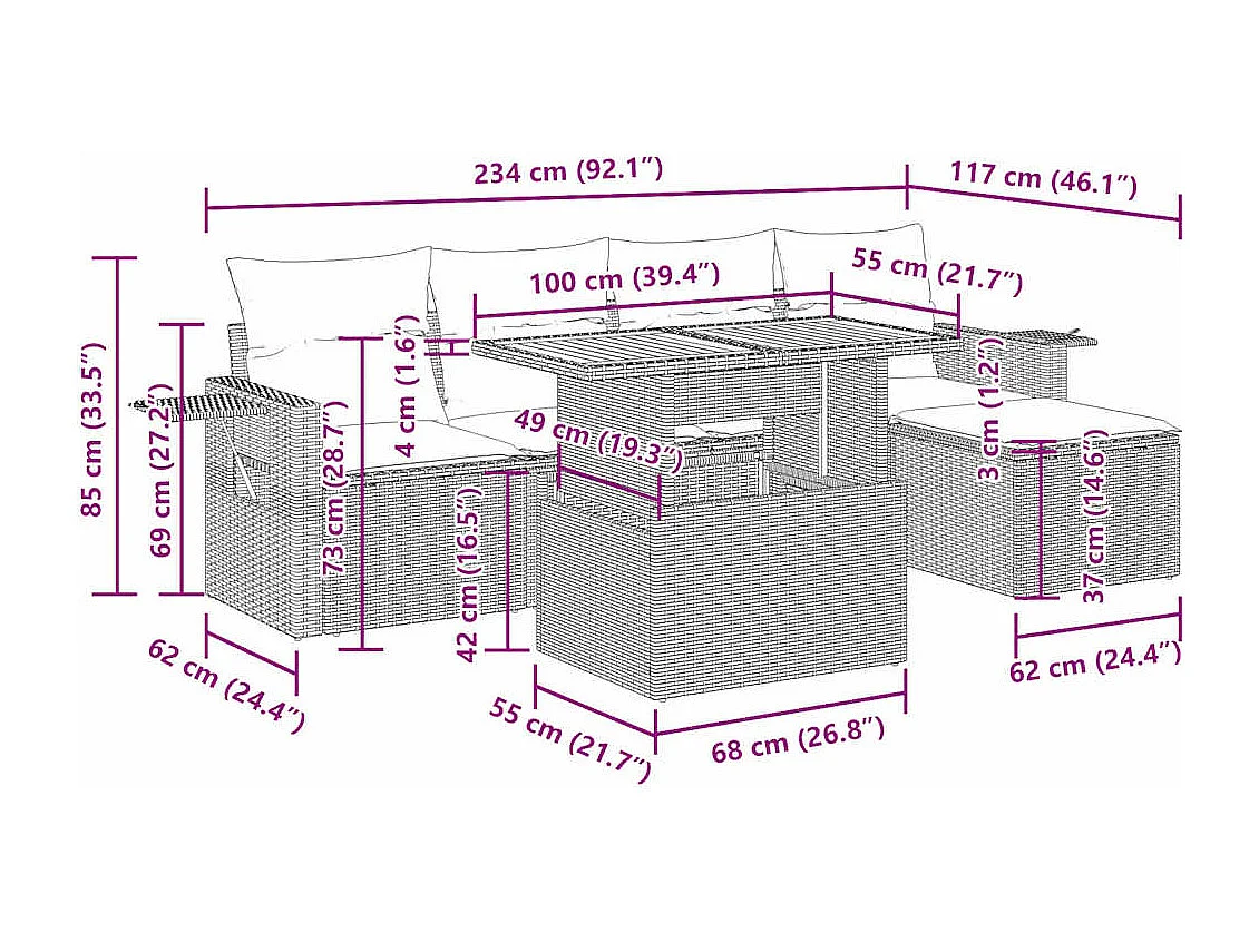 Set Divano da Giardino 6 pz con Cuscini Beige in Polyrattan