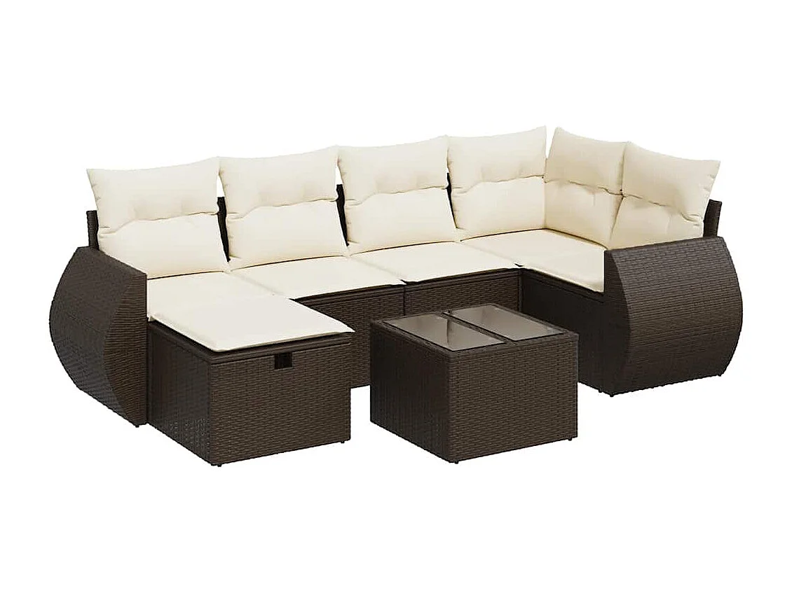 7-tlg. Garten-Sofagarnitur mit Kissen Braun Poly Rattan