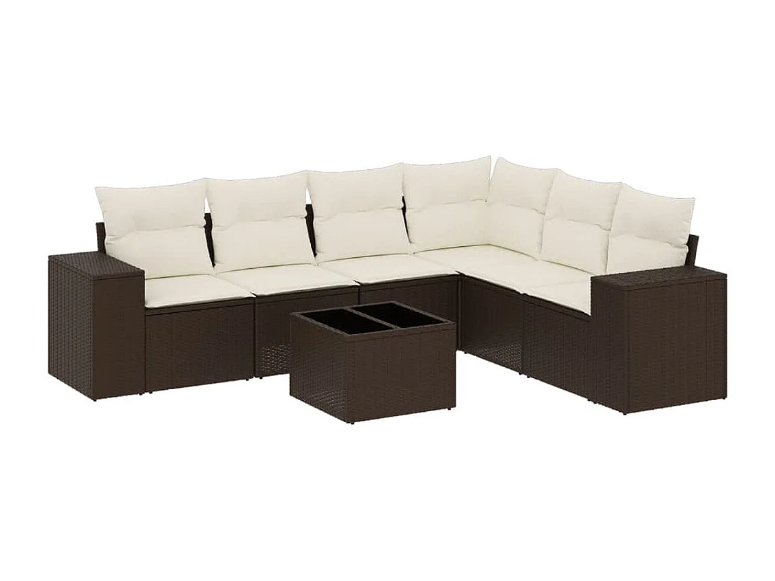 7-delige Loungeset met kussens poly rattan bruin
