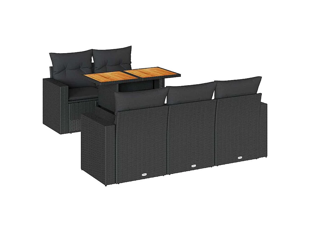 Salon de jardin 6 pcs avec coussins noir résine tressée