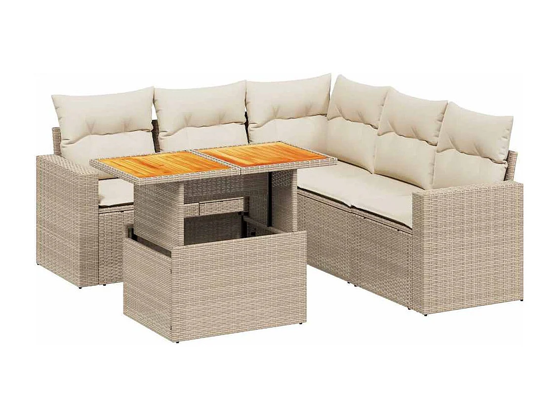 Set Divano da Giardino 6 pz con Cuscini Beige in Polyrattan
