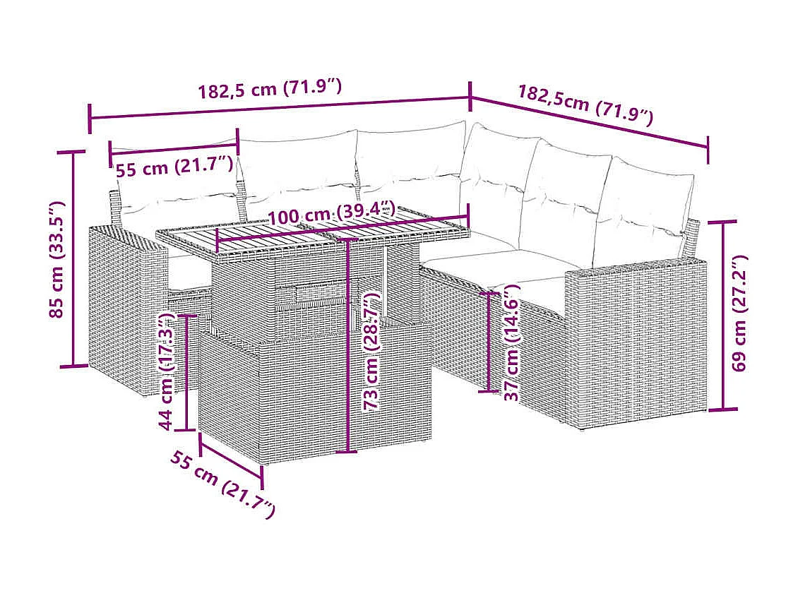 Set Divano da Giardino 6 pz con Cuscini Beige in Polyrattan