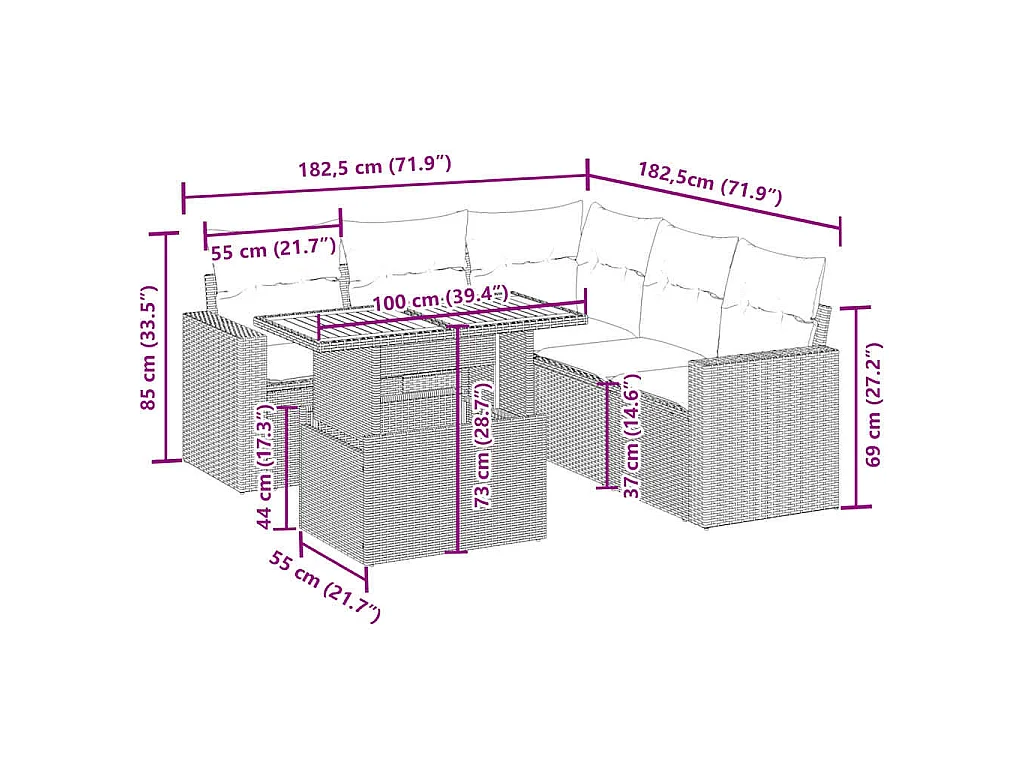 Set Divano da Giardino 6 pz con Cuscini Beige in Polyrattan