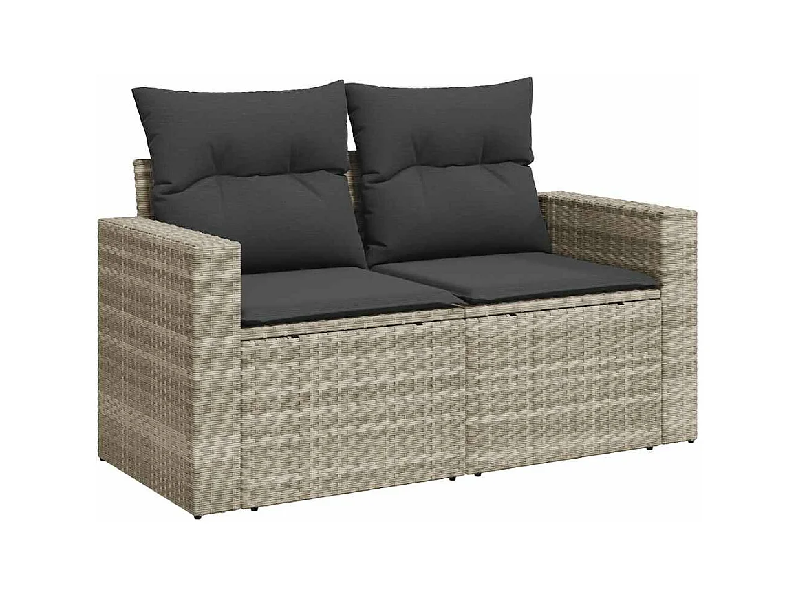 4-delige Loungeset met kussens poly rattan lichtgrijs