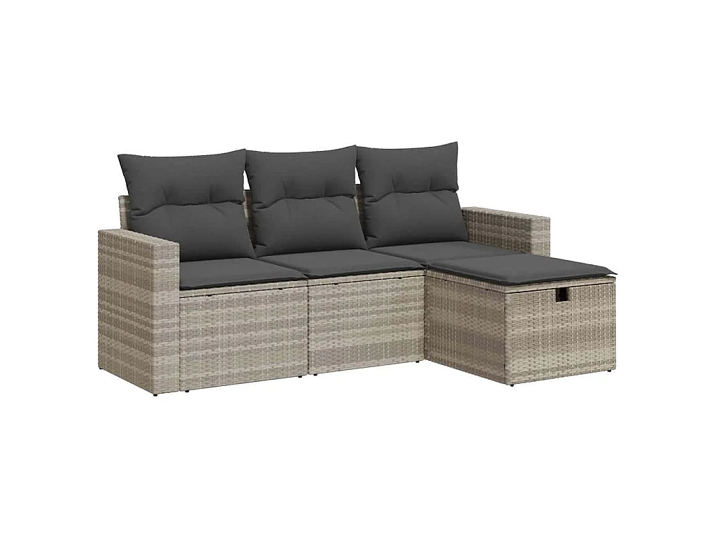 4-delige Loungeset met kussens poly rattan lichtgrijs