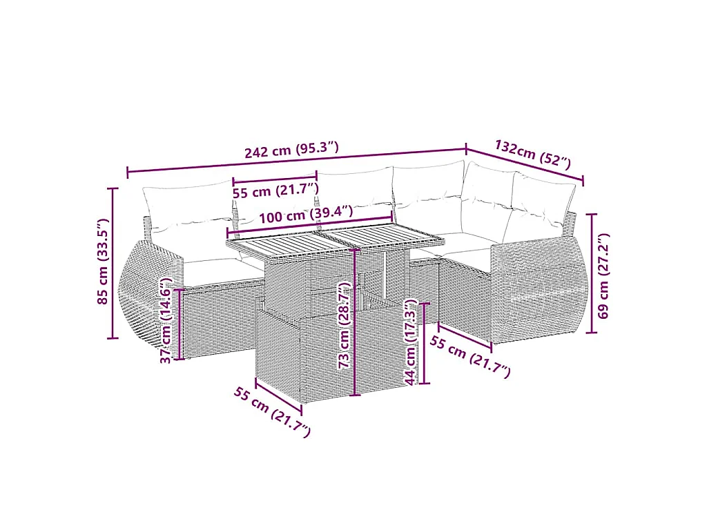 Set Divano da Giardino 6 pz con Cuscini Beige in Polyrattan