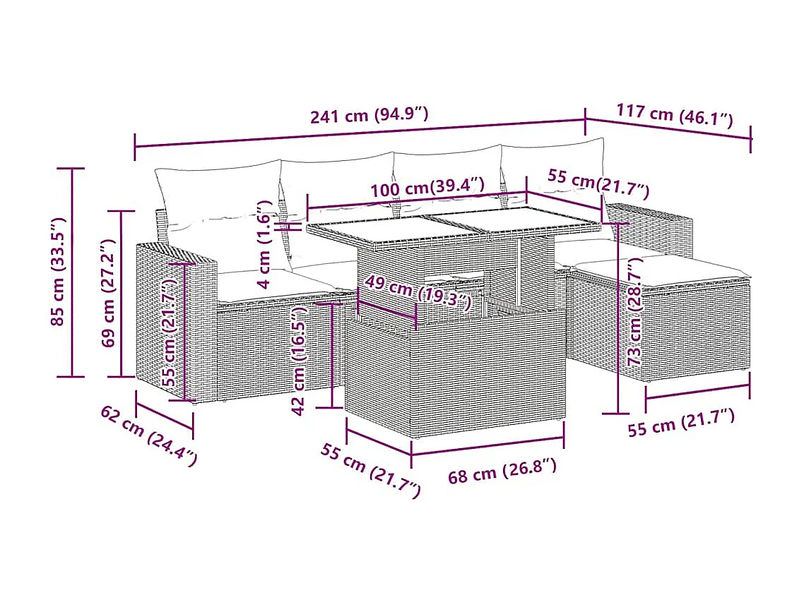 Set Divano da Giardino 6 pz con Cuscini Beige in Polyrattan