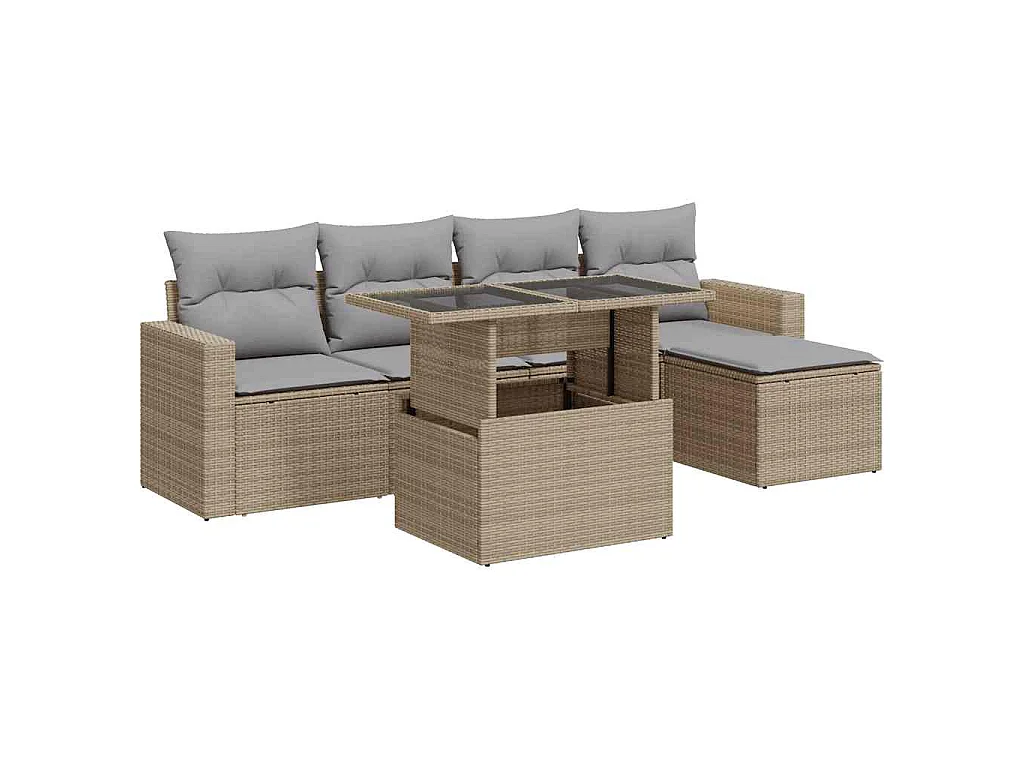 Set Divano da Giardino 6 pz con Cuscini Beige in Polyrattan
