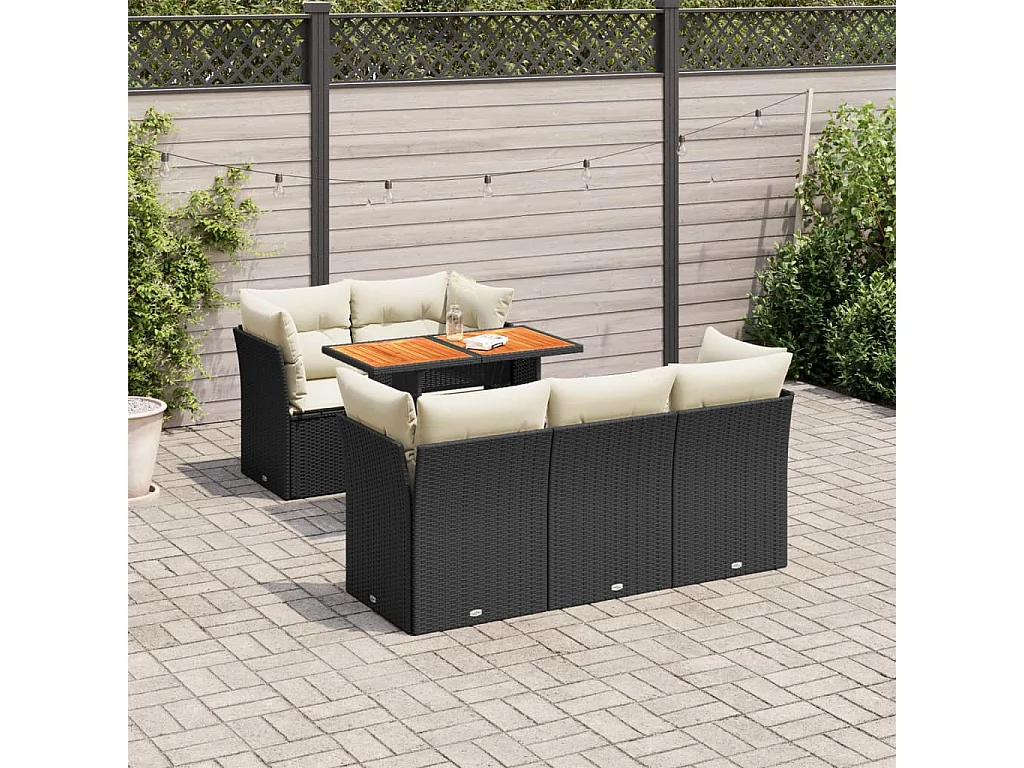 6-tlg. Garten-Sofagarnitur mit Kissen Schwarz Poly Rattan