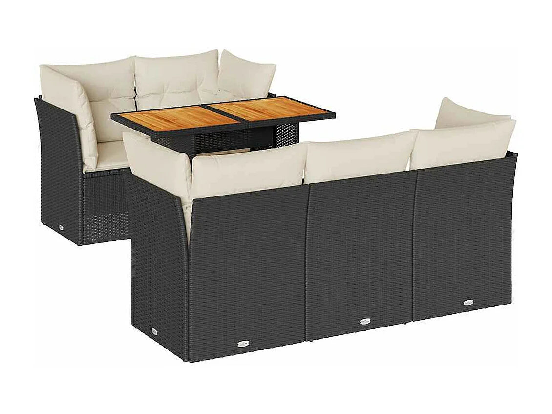6-tlg. Garten-Sofagarnitur mit Kissen Schwarz Poly Rattan