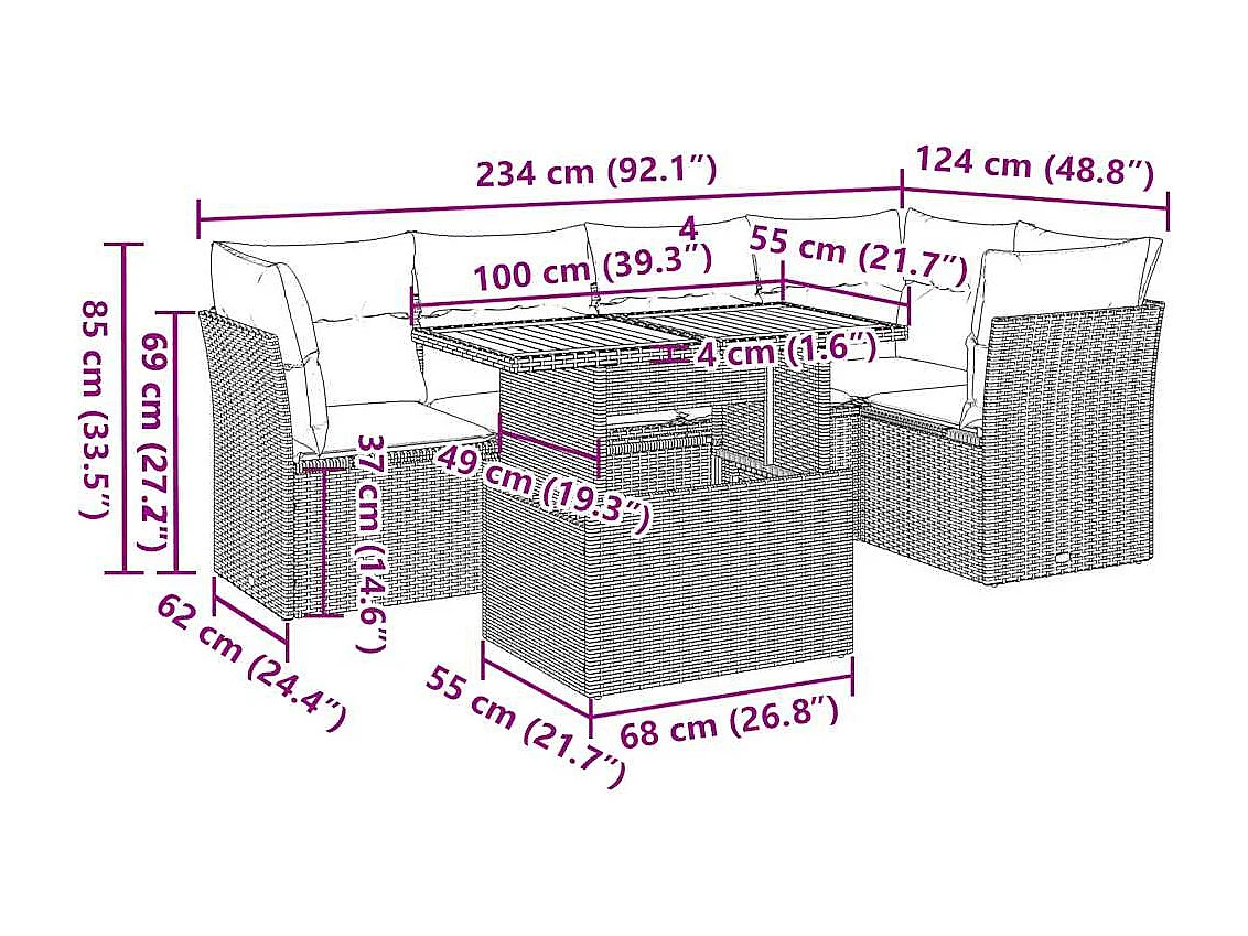 Salon de jardin avec coussins 6 pcs beige résine tressée